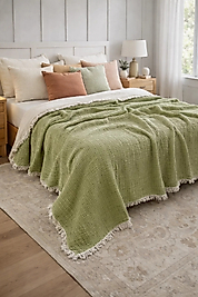 Müslin %100 Pamuk 6 Katlı Çift Kişilik Çağla Yeşili Renk Yorgan 240x230 cm.