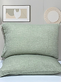 Müslin 4 Katlı Yeşil Renk 50x70 cm. 2 Adet Yastık Kılıfı