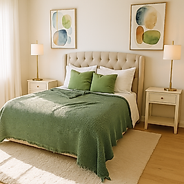 Waffle %100 Pamuk Yatak Örtüsü Haki Renk Tek Kişilik 160x240 cm