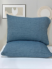 Müslin 4 Katlı Deniz Mavisi Renk 50x70 cm. 2 Adet Yastık Kılıfı