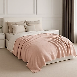 Müslin %100 Pamuk Yatak Örtüsü Toz Pembe Renk 4 Katlı Çift Kişilik 240x230 cm.