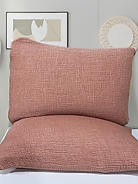 Müslin 4 Katlı Kiremit Renk 50x70 cm. 2 Adet Yastık Kılıfı