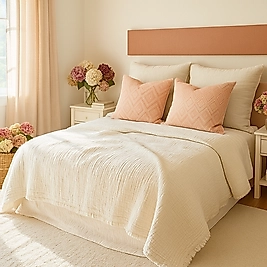 Müslin 6 Katlı %100 Pamuk İvory Naturel Renk Tek Kişilik Yorgan 170x220 cm.