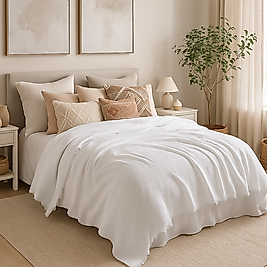 Müslin %100 Pamuk Tek Kişilik Beyaz Renk Yatak Örtüsü 4 katlı 160x230 cm.