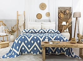 Müslin %100 Pamuk Jakarlı 6 katlı Çift Kişilik İndigo Mavi Renk Yorgan 240x260 cm.