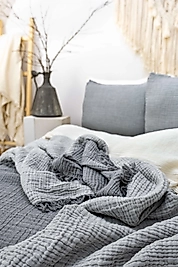 Müslin %100 Pamuk Yatak Örtüsü Antrasit Renk 4 Katlı 240x230 cm.