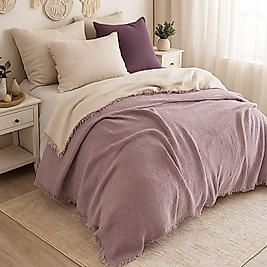 Müslin %100 Pamuk Tek Kişilik Lila Renk Yatak Örtüsü 4 katlı 160x230 cm.