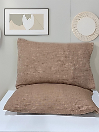 Müslin 4 Katlı Kahverengi Renk 50x70 cm. 2 Adet Yastık Kılıfı