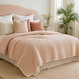 Müslin %100 Pamuk 6 Katlı Çift Kişilik Toz Pembe Renk Yorgan 240x230 cm.