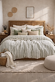 %100 Pamuk Müslin Nevresim Takımı Naturel Yeşil Renk Çift Kişilik 200x220 cm.