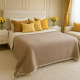 Müslin 6 Katlı %100 Pamuk Kahverengi Renk Tek Kişilik Yorgan 170x220 cm.