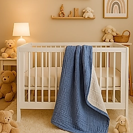 Müslin Bebek Battaniyesi %100 Organik Pamuk İndigo Mavisi Renk 100x120 cm.