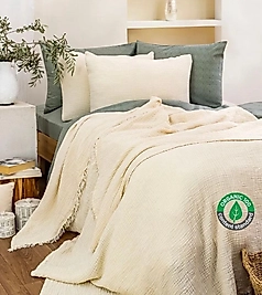 Müslin %100 Pamuk Tek Kişilik Ivory Renk Yatak Örtüsü 4 katlı 160x230 cm.