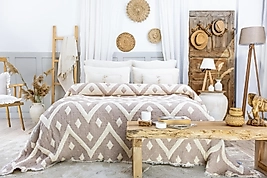 Müslin %100 Pamuk Jakarlı 6 katlı Çift Kişilik Bej Renk Yorgan 240x260 cm.