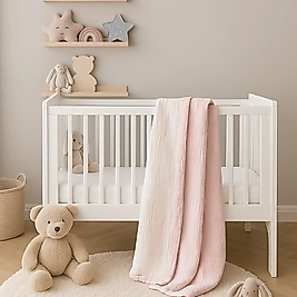 Müslin Bebek Battaniyesi %100 Organik Pamuk Pudra Pembesi Renk 100x120 cm.