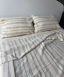 Müslin Nevresim Takımı Bej Renk Çizgili Çift Kişilik 200x220 cm.