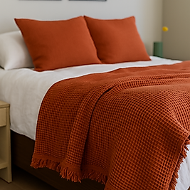 Waffle %100 Pamuk Yatak Örtüsü Kiremit Renk Tek Kişilik 160x240 cm
