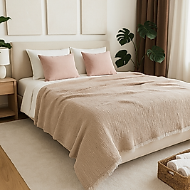 Müslin 6 Katlı %100 Pamuk Vizon Renk Tek Kişilik Yorgan 170x220 cm.