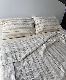 Müslin Nevresim Takımı Bej Renk Çizgili Tek Kişilik 160x220 cm.