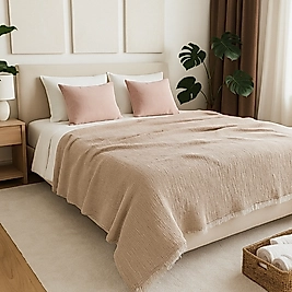 Müslin %100 Pamuk 6 Katlı Çift Kişilik Vizon Renk Yorgan 240x230 cm.