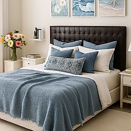 Waffle %100 Pamuk Yatak Örtüsü Deniz Mavisi Renk Çift Kişilik 230x250 cm