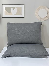 Müslin 4 Katlı Gri Renk 50x70 cm. 2 Adet Yastık Kılıfı