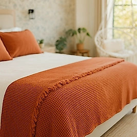 Waffle %100 Pamuk Yatak Örtüsü Kiremit Renk Çift Kişilik 230x250 cm