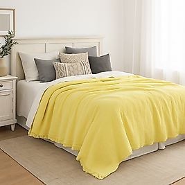 Müslin %100 Pamuk Tek Kişilik Limon Sarısı Renk Yatak Örtüsü 4 katlı 160x230 cm.