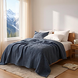 Waffle %100 Pamuk Yatak Örtüsü Lacivert Renk Tek Kişilik 160x240 cm