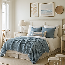 Waffle %100 Pamuk Yatak Örtüsü Deniz Mavisi Renk Tek Kişilik 160x240 cm