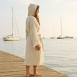 Müslin Bambu %100 Pamuklu Naturel Renk Bornoz