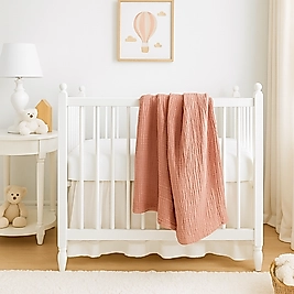 Müslin Bebek Battaniyesi %100 Organik Pamuk Kiremit Renk 100x120 cm.