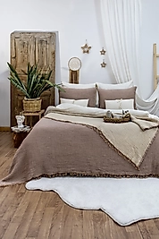 Müslin %100 Pamuk Yatak Örtüsü Kahverengi Renk 4 Katlı 240x230 cm.