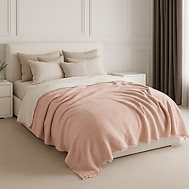 Müslin %100 Pamuk Tek Kişilik Toz Pembe Renk Yatak Örtüsü 4 katlı 160x230 cm.