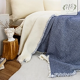 Müslin %100 Pamuk 6 Katlı Tek Kişilik İndigo Mavisi Renk Yorgan 170X220 CM.