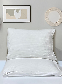 Müslin 4 Katlı %100 Pamuk Beyaz Renk 50x70 cm. 2 Adet Yastık Kılıfı