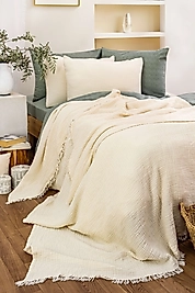 Müslin %100 Pamuk Yatak Örtüsü İvory Renk 4 Katlı 240x230 cm.