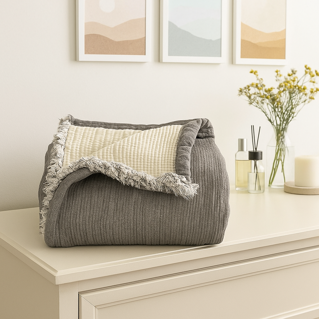 Müslin %100 Pamuk 6 Katlı Çift Kişilik Antrasit Renk Yorgan 240x230 cm.